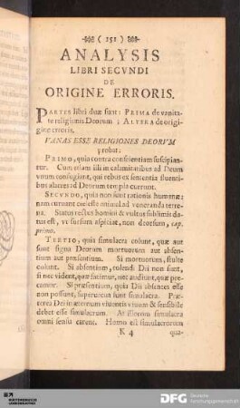 Analysis Libri Secvndi De Origine Erroris.