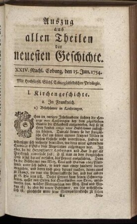 XXIV. Nachl. Coburg, den 15. Jun. 1754.