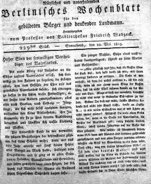 229stes Stueck, Sonnabend, den 22 Mai 1813