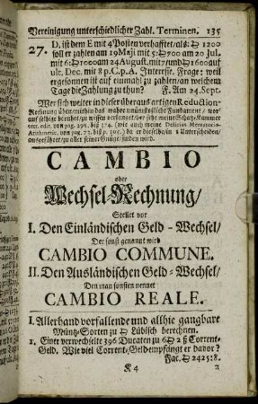 Cambio oder Wechsel-Rechnung.