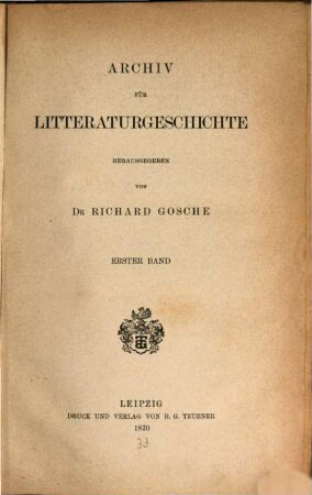 Archiv für Litteraturgeschichte. 1, 1. 1870