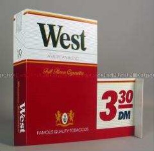 Werbeschild (beidseitig, Nasenschild) mit Werbeaufdruck für "West"-Zigaretten