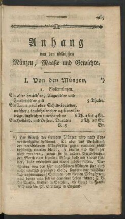 Anhang. Von den üblichen Münzen, Maaßen und Gewichten