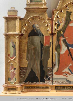 Thronender Heiliger Julian mit den Heiligen Antonius Abbas und Martin