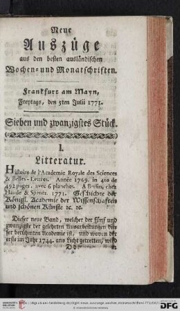 (Sieben und zwanzigstes Stück. Freytags, den 5ten Julii 1771 - Neun und zwanzigstes Stück. Freytags, den 19ten Julii 1771)