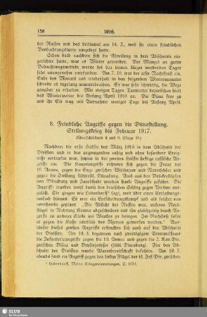 8. Feindliche Angriffe gegen die Dünastellung. Stellungskrieg bis Februar 1917