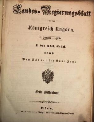 Landesregierungsblatt für das Königreich Ungarn = Magyarországot illető Országos Kormánylap. 9, 9. 1858