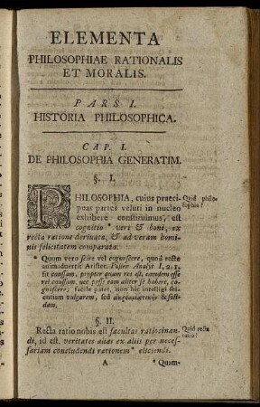 Cap. I. De Philosophia Generatim.