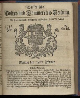 9. Stueck, Montag den 28ten Februar 1757