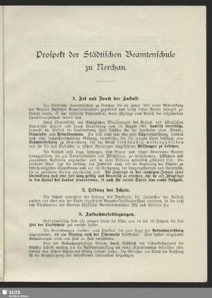 Prospekt der Städtischen Beamtenschule zu Nerchau