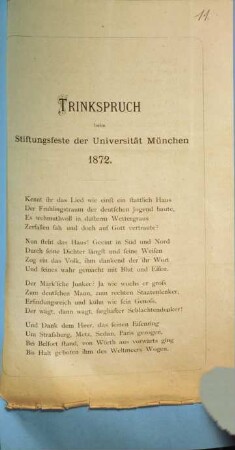 Trinkspruch beim Stiftungsfeste der Universität München 1872