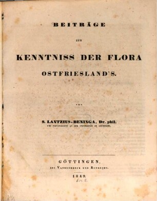 Beiträge zur Kenntniss der Flora Ostfrieslands