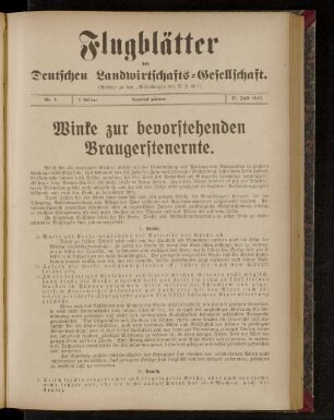Flugblätter der Deutschen Landwirtschafts-Gesellschaft. Nr. 7.