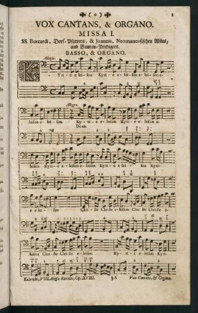 1-8, Vox Cantans, & Organo. Missa I.