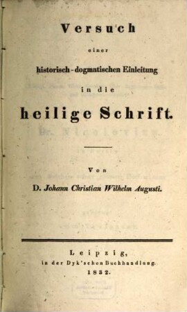 Versuch einer historisch-dogmatischen Einleitung in die heilige Schrift