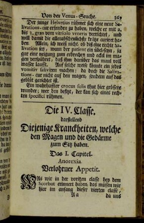 Das I. Capitel. Anorexia, Verlohrner Appetit. - Das XI. Capitel. Verstopffung des Leibes. Obstructio alvi.