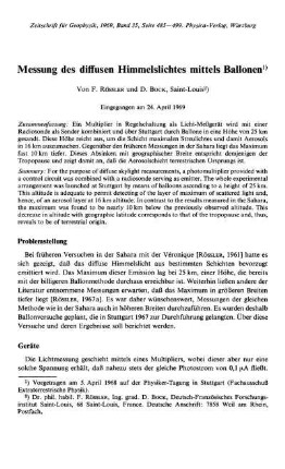 Messung des diffusen Himmelslichtes mittels Ballonen