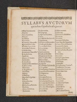 Syllabus auctorum qui in hoc Opusculo allegantur.