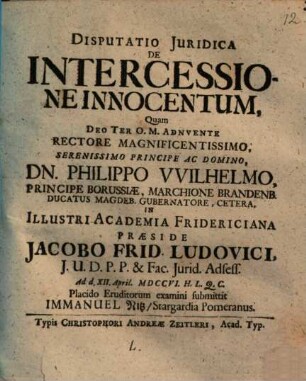 Disputatio Juridica De Intercessione Innocentum