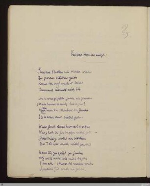 Kaspar Hauser singt: : [SW XVI: keine Sigle]; [SW XVI, S. 27/148] / Paul Verlaine