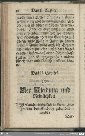 Das II. Capitel. Von Der Kleidung und Reinlichkeit