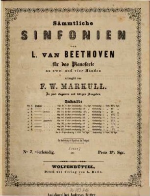 Sämmtliche Sinfonien, 2,7. Siebente Sinfonie: op. 92; A-Dur. - Pl.-Nr. 195. - 51 S.