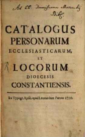 Catalogus personarum ecclesiasticarum et locorum Dioecesis Constantiensis. 1750