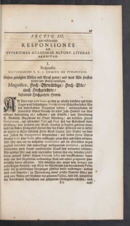 Sectio III, qua exhibentur Responsiones Ad Superiores Academiae Altorf. Literas Redditae