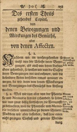 Des ersten Theils zehendes Capitel, von denen Bewegungen und Wirckungen des Gemüths, oder von denen Affecten