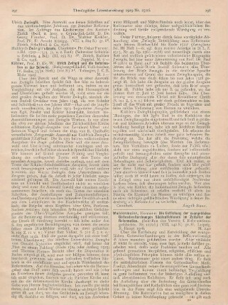 297-298 [Rezension] Köhler, Walther, Ulrich Zwingli und die Reformation in der Schweiz
