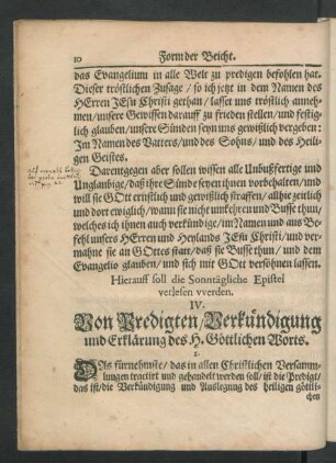 IV. Von Predigten / Verkündigung und Erklärung des H. Göttlichen Worts