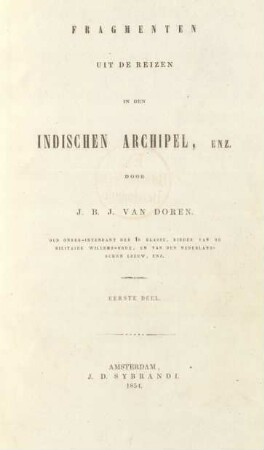 Deel 1: Fragmenten uit de reizen in den Indischen Archipel, enz.