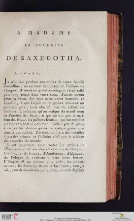 A Madame la Duchesse de Saxe-Gotha