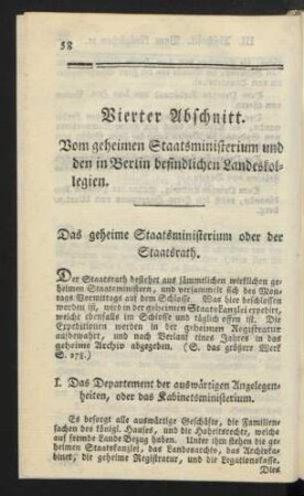 I. Das Departement der auswärtigen Angelegenheiten, oder das Kabinetsministerium.