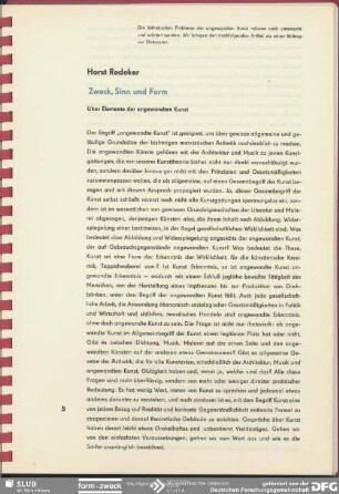 Zweck, Sinn und Form