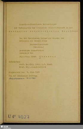 Ingenieur-ökonomische Betrachtungen zur Verbesserung der ländlichen Wasserwirtschaft in der Deutschen Demokratischen Republik
