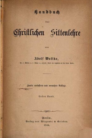 Handbuch der christlichen Sittenlehre, 1