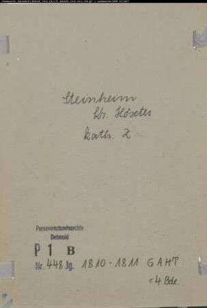Zivilstandsregister der katholischen Gemeinde Steinheim, Kreis Höxter (GAHT 1810-1811) (Gemeinde: Katholische Gemeinde Steinheim)