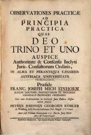 Observationes Practicae Ad Principia Practica Quas Deo Trino Et Uno