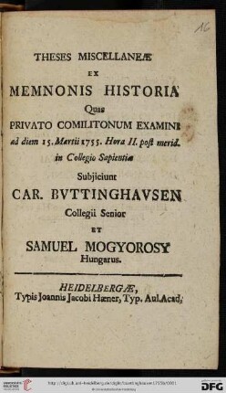Theses Miscellaneae Ex Memnonis Historia