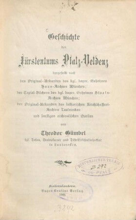 Geschichte des Fürstentums Pfalz-Veldenz : dargest. nach den Original-Urkunden ...
