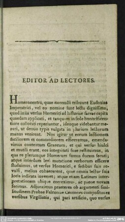 Editor Ad Lectores