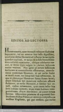 Editor Ad Lectores