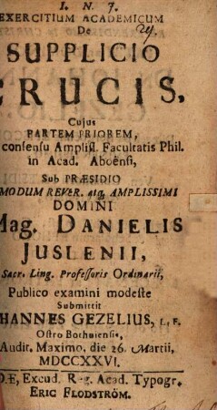 Exercitium acad. de supplicio crucis : Pars prior