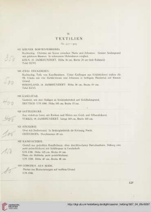 W. Textilien (Nr. 917-929)