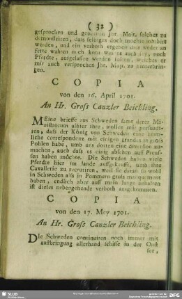 Copia von den 17. April 1701