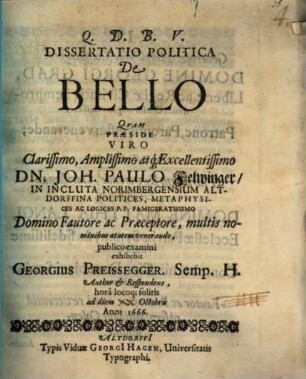 Dissertatio Politica De Bello
