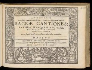 Orlando di Lasso: Sacrae cantiones ... quatuor vocum. Bassus