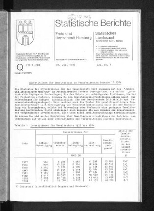 Investitionen für Umweltschutz im Verarbeitenden Gewerbe 1984 : Lfd. Nr. 1