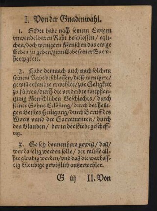 I. Von der Gnadenwahl.